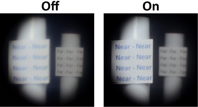 Demonstration of 2.5 Dioptre change in optical focus from the contact lens. Copyright: Leeds University